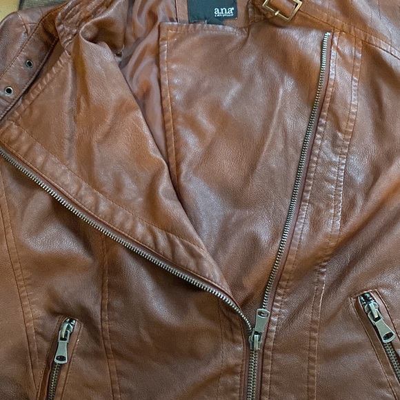 ana Faux Brown Leather Jacket Size Medium Moto Zipper - Picture 9 of 12